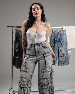 Denim Cargo Grigio Ruvido