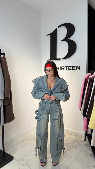 DENIM CARGO SET