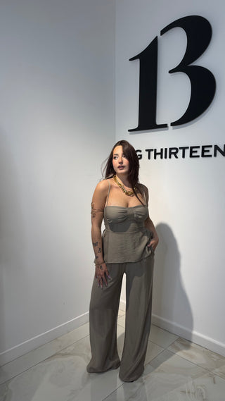 Set Nina – Top e Pantalone Palazzo in Viscosa e Lino