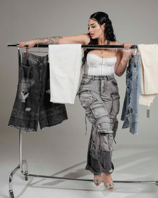 Denim Cargo Grigio Ruvido