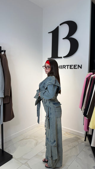 DENIM CARGO SET